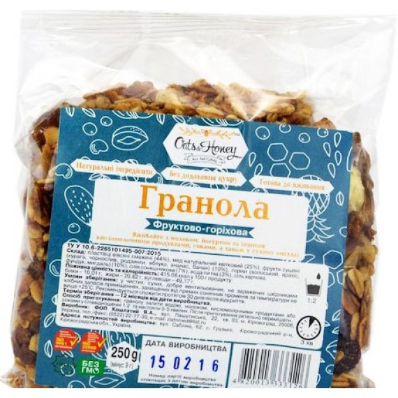 Гранола фруктово - горiхова, 250г Oats & Honey