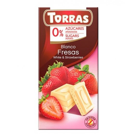 Білий шоколад без цукру з полуницею (без глютену), 75г Torras
