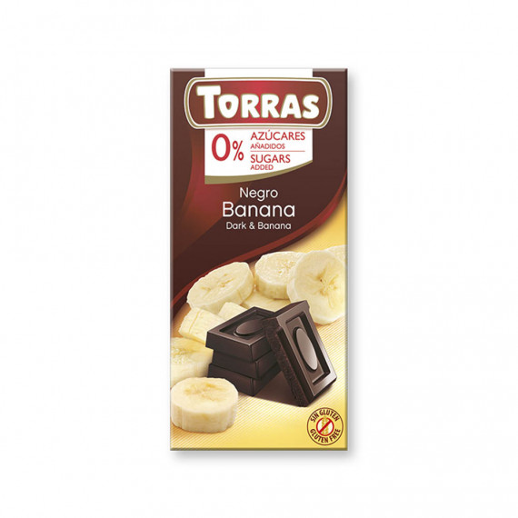 Чорний шоколад без цукру з бананом (без глютену), 75г Torras