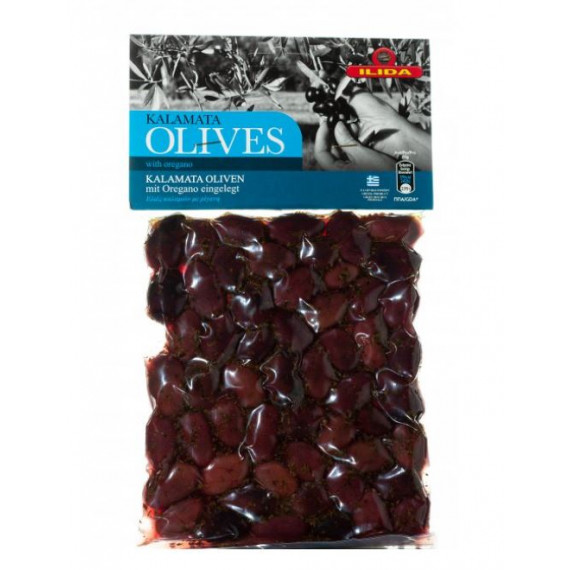 Оливки чорні Kalamata з орегано з кісточкою, 250г ILIDA