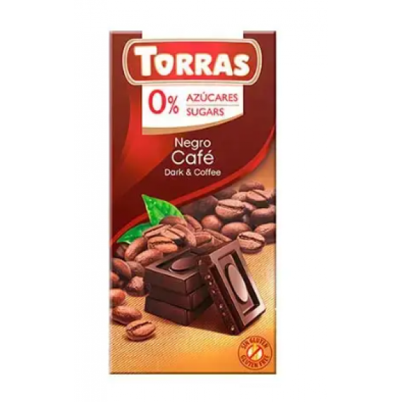 Чорний шоколад з кавою без цукру та без глютену, 75 г Torras