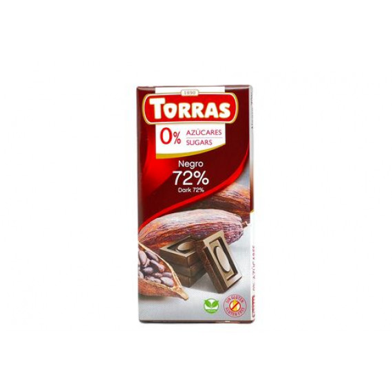Чорний шоколад  72% без цукру та без глютену, 75г Torras