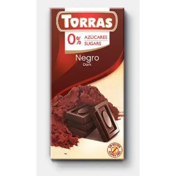 Чорний шоколад без цукру та без глютену, 75г Torras